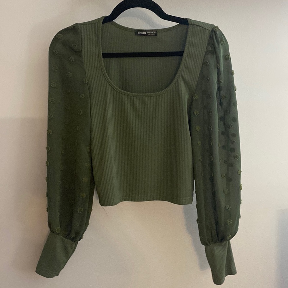 SHEIN Long Sleeve Crop Top with Mesh Sleeves
